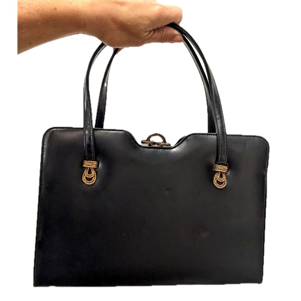 VTG 50s THEODOR California Top Handles Frame Handbag, Intricate Brass Hardware